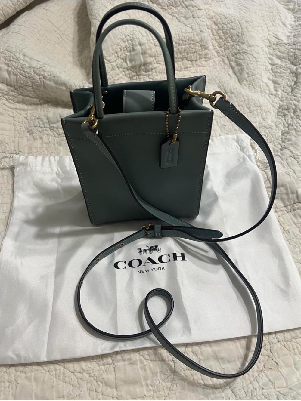 Coach Mini Cashin Leather Small Tote Teal Green